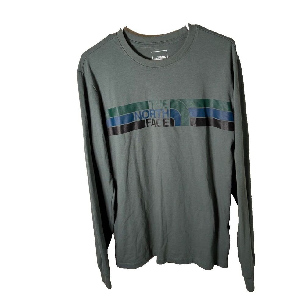 The North Face T-Shirt Men's Medium Green Graphic Tee Long Sleeve Shirt Top